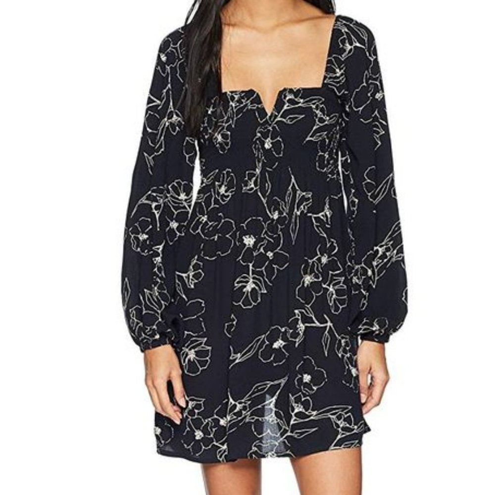 Billabong Flower Dance Dress black floral long sleeve mini